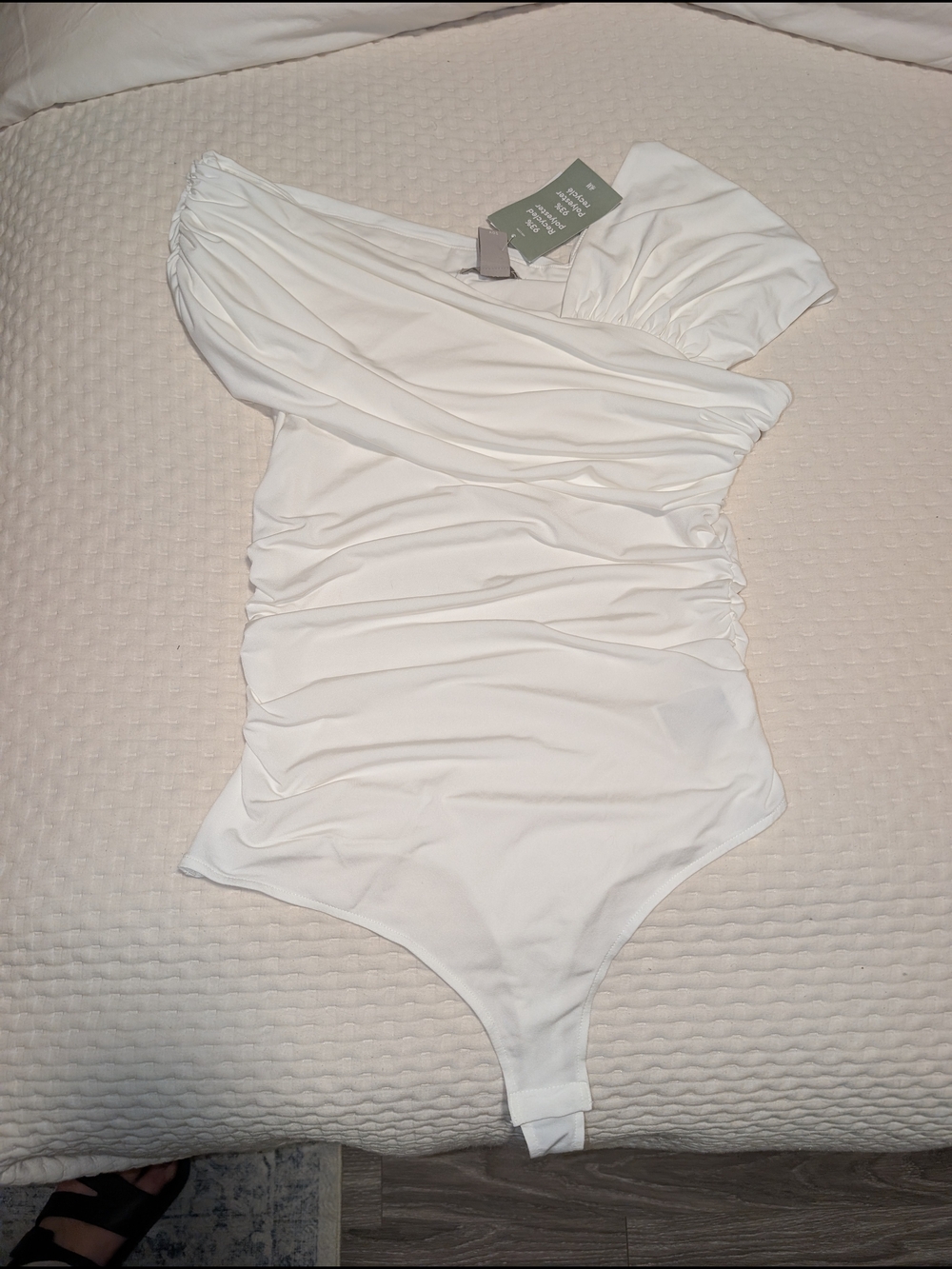 NWT H&M White Ruched One-Shoulder Bodysuit